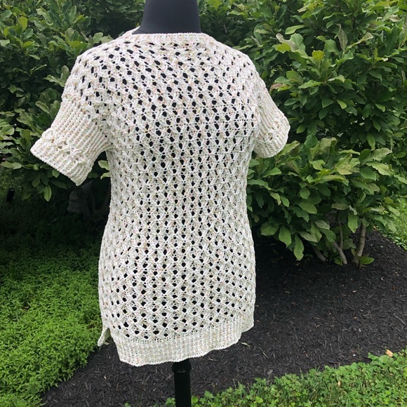 Handmade Crochet Short Sleeve Jux Tunic White XL with Belt - Picture 5 of 10